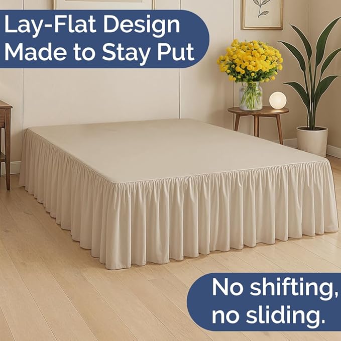 Bedskirt King Size Ruffle - 18 inch Drop Dust Ruffle Bed Skirt with Platform - Ultra-Soft, Easy Fit, Premium Hotel Quality - Wrinkle, Fade & Shrink Resistant - for Women, Men, Kids and Teens - Cream