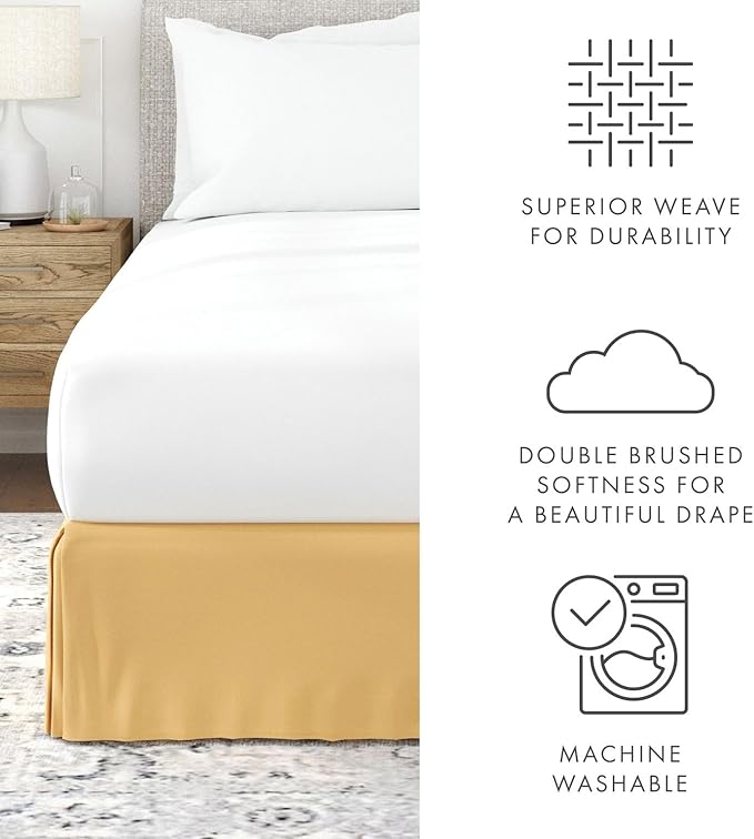 Linen Market Bed Skirt - Ultra Soft Microfiber - Easy Fit with 14 Inch Tailored Drop - Hotel Quality, Shrinkage & Fade Resistant - Bed Cover - King Bed Set - Bedroom Décor - (King, Gold)