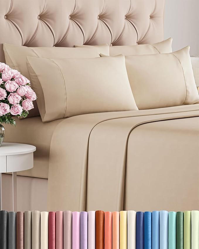 King 6 Piece Sheet Set - Comfy Breathable & Cooling - Ultra Soft Hotel Luxury Bedding Set with 8-16 Inch Deep Pockets - 1 Flat & 1 Fitted Sheet & 4 Pillowcases - Cozy, Wrinkle Free & Easy Care - Cream