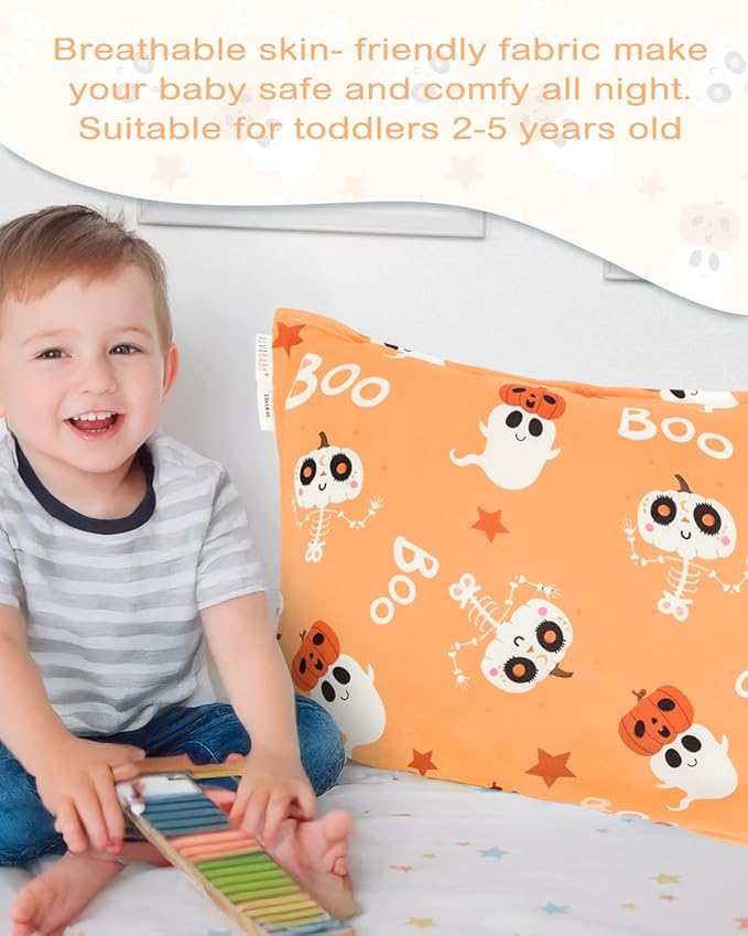 ALVABABY Toddler Pillowcases Stretchy Soft Kids Pillow Cover 2 Pack Fit 13"x 18" or 12"x16" Envelope for Girl Boy Sleepy Travel Halloween 2TPE35A