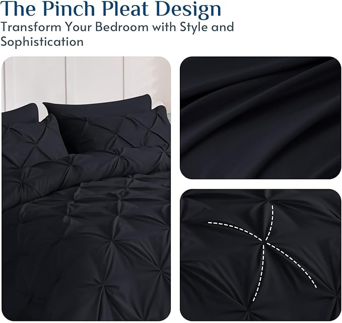 JOLLYVOGUE King Size Comforter Set 7 Pieces - Bed in a Bag King for All Season, Pintuck Bedding Comforter Sets with Comforter, Flat Sheet, Fitted Sheet and Pillowcases & Shams, Black