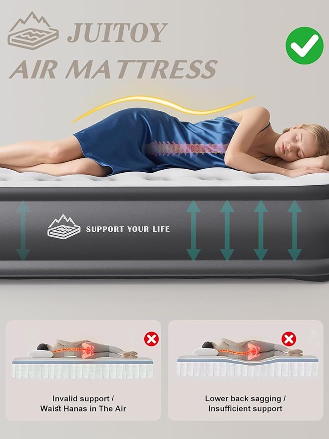Twin Air Mattress with Built in Pump, 18" Upgraded One-Touch Inflatable Airbed for Home, Camping Guests, Portable Blow Up Mattress, 440lbs Capacity