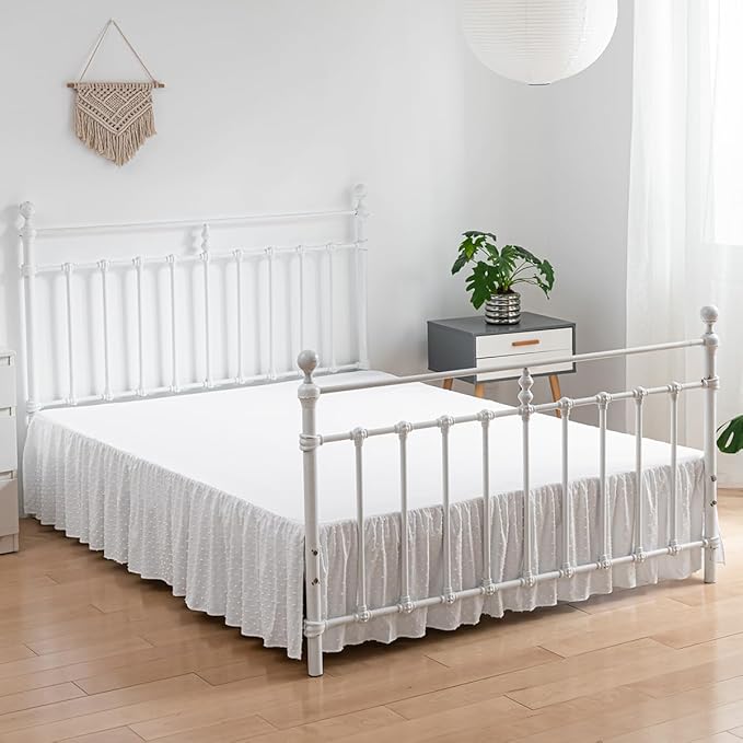 Tufted Dot Bed Skirt Full Size,Ruffled Bed Skirt with Split Corners, Full Bed Skirt 18 Inch Drop, Boho Full Size Bed Skirt White for Ruffled Bed Skirt with Split Corners, Bed Skirt Full Size