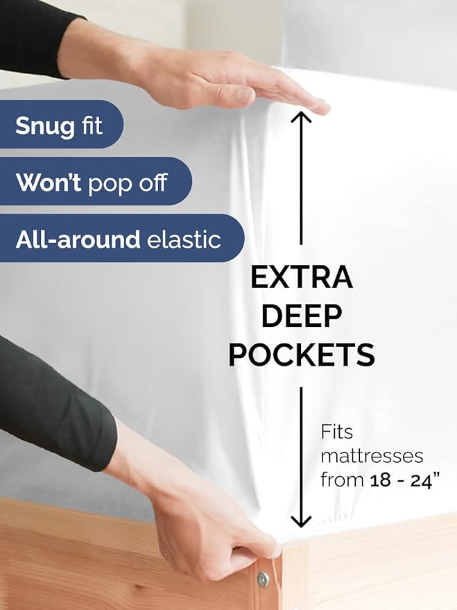 Extra Deep Twin XL Sheet Set - 4 Piece Breathable and Cooling Sheets - Hotel Luxury Bedding for Women, Men, Kids & Teens - Easy & Secure Fit - Soft, Wrinkle Free and Comfy - Extra Deep Pockets - White