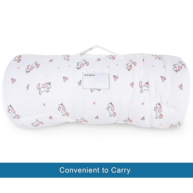 Toddler Nap Mat with Blanket 50" x 21" x 1.5", Nap Mat for Boys Girls Super Soft and Cozy, Kids Sleeping Bag for Preschool, Daycare, Toddler Sleeping Bag, White Horse