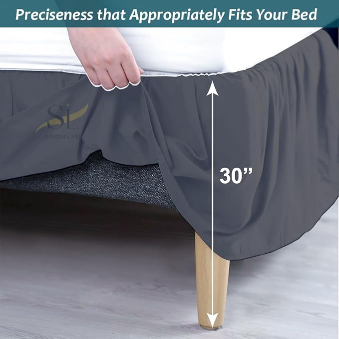 Shreem Linen Ruffled Bed Skirt with Split Corners, Gathered Style, 100% Microfiber, 30-Inch Drop, Dust Ruffle Bedskirt with Platform, Full-XXL, Dark Grey