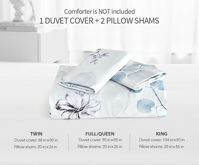 Queen Size Duvet Cover Set with Button Closure - Light Blue and Yellow Botanical Luxury Bedding for a Comfortable Sleeping
