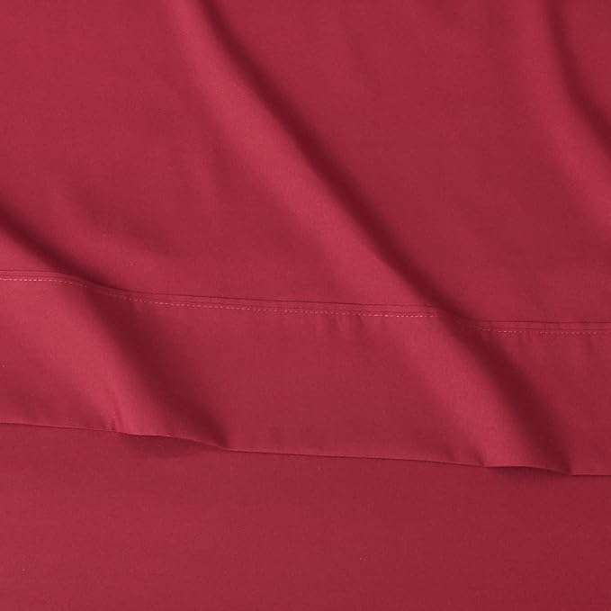 Amazon Basics Lightweight Super Soft Easy Care Wrinkle Free Microfiber 3 Piece Bed Sheet Set with 14-Inch Deep Pockets,Twin,Burgundy,Solid,Kids,Men & Women Bedding,(Pack of 4)