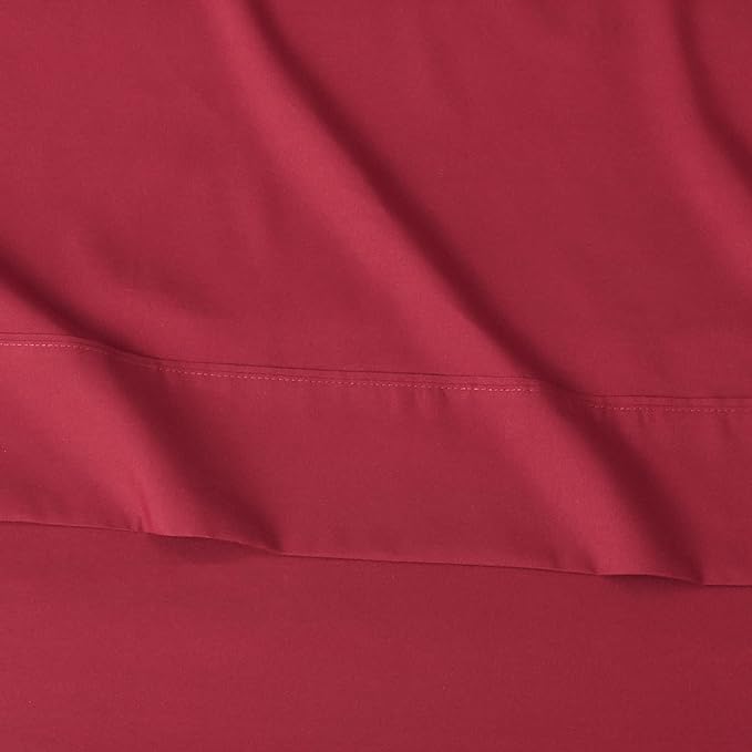 Amazon Basics Lightweight Breathable Brushed Microfiber 3 Piece Wrinkle Resistant Sheet Set with 14-Inch Deep Pockets, Twin XL, Burgundy, Solid