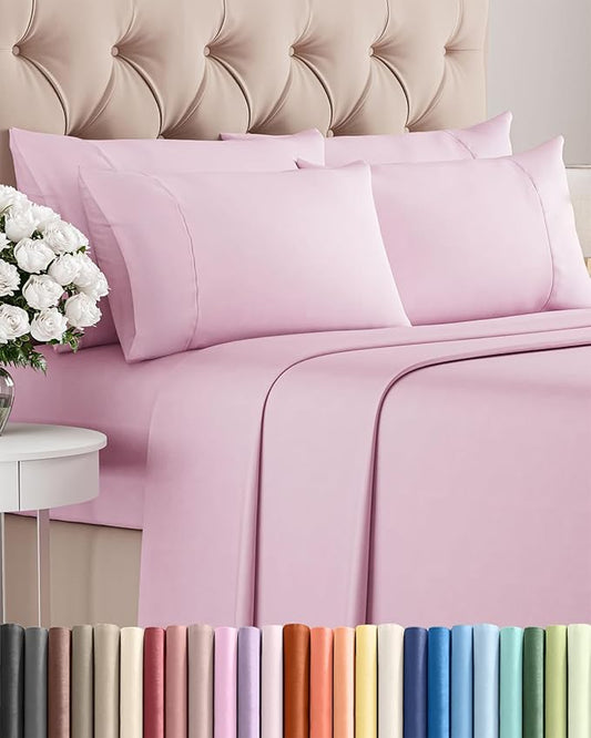 King 6 Piece Sheet Set - Comfy Breathable & Cooling - Ultra-Soft Hotel Luxury Bedding Set with 8-16 Inch Deep Pockets - 1 Flat & 1 Fitted Sheet & 4 Pillowcases - Wrinkle Free & Easy Care - Light Pink