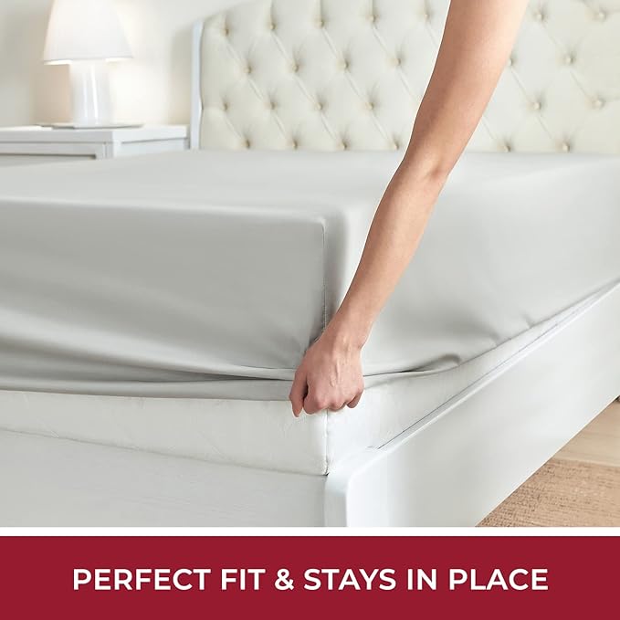 Mellanni Twin Fitted Sheet - Iconic Collection Bedding Sheets with up to 16 inch Deep Pocket - Soft & Cooling - Fade & Stain Resistant - 1 PC (Twin, Light Gray)