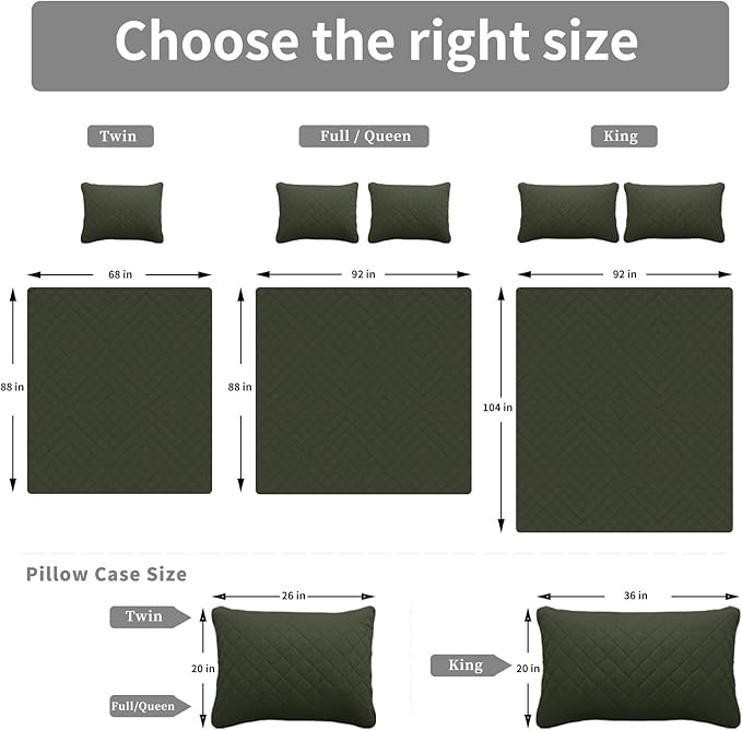 Easy-Going California King Size Reversible Quilt Set with 1 Quilt and 2 Pillow Shams, Soft Bed Quilt Cover, Water Resistant Lightweight Microfiber Bedspread, Stain Resistant, Army Green/Beige