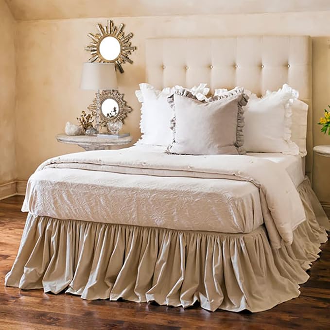 Simple&Opulence Belgian Linen Bed Skirt with Classic 14 inch Tailored Drop Dust Ruffle, Easy Fit Breathable Premium Natural Flax- Pleated Linen, Twin