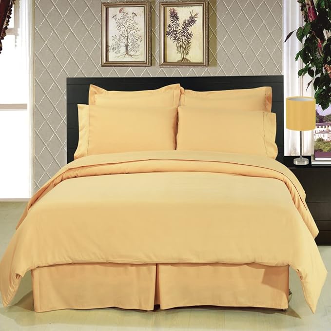 Royal Hotel Bedding 8pc California-King Size Bed-in-a-Bag Solid Gold 600-Thread-Count Siberian Goose Down Alternative Comforter 100 Percent Cotton - Includes Sheets and Duvet Cover Sets