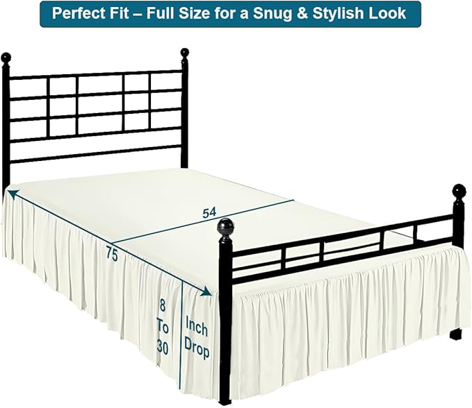 Shreem Linen Ruffled Bed Skirt with Split Corners, Gathered Style, 100% Microfiber, 28-Inch Drop, Dust Ruffle Bedskirt with Platform, Full-XL, Ivory