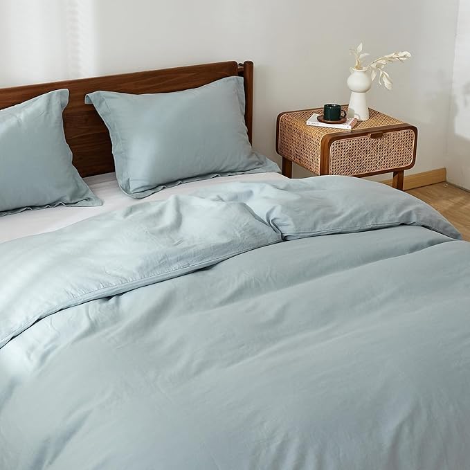 Simple&Opulence 100% Linen Duvet Cover Set, 3 PCS Natural French Flax Dusty Blue Duvet Cover Queen Size, Breathable Soft Comfy Linen Bedding Comforter Cover with 2 Pillowcases(Dusty Blue, 88"x92")