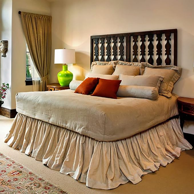 Simple&Opulence Belgian Linen Bed Skirt with Classic 14 inch Tailored Drop Dust Ruffle, Easy Fit Breathable Premium Natural Flax- Pleated Linen, King