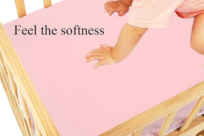 Knlpruhk Silk Fitted Crib Sheet 28" x 52" Surface (100% Pure Mulberry Silk) – 9" Deep Pocket (Satin) for Baby Hair 19 Momme 6A High Grade Fibers Ultra Soft Smooth Breathable Pink