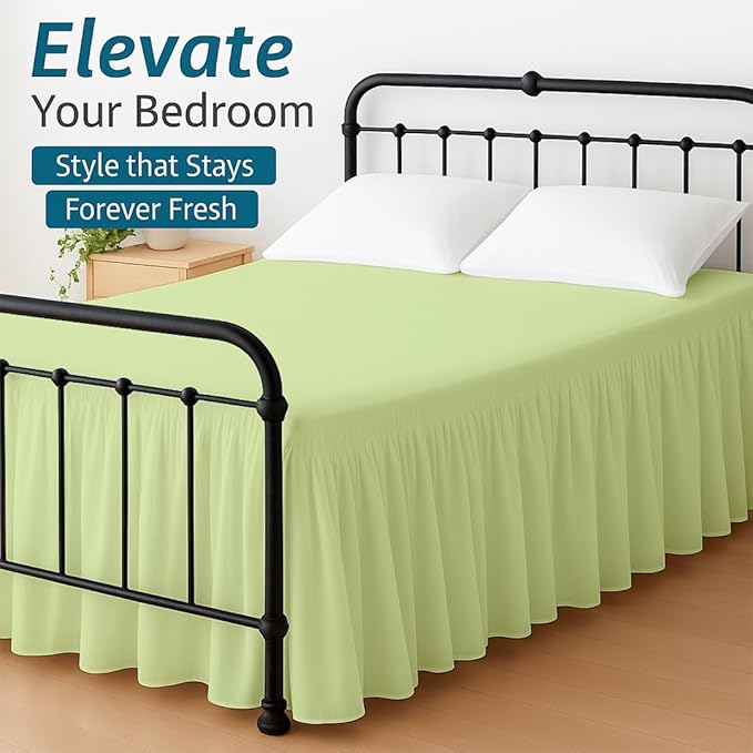 Shreem Linen Ruffled Bed Skirt with Split Corners, Gathered Style, 100% Microfiber, 24-Inch Drop, Dust Ruffle Bedskirt with Platform, Cal-King, Sage