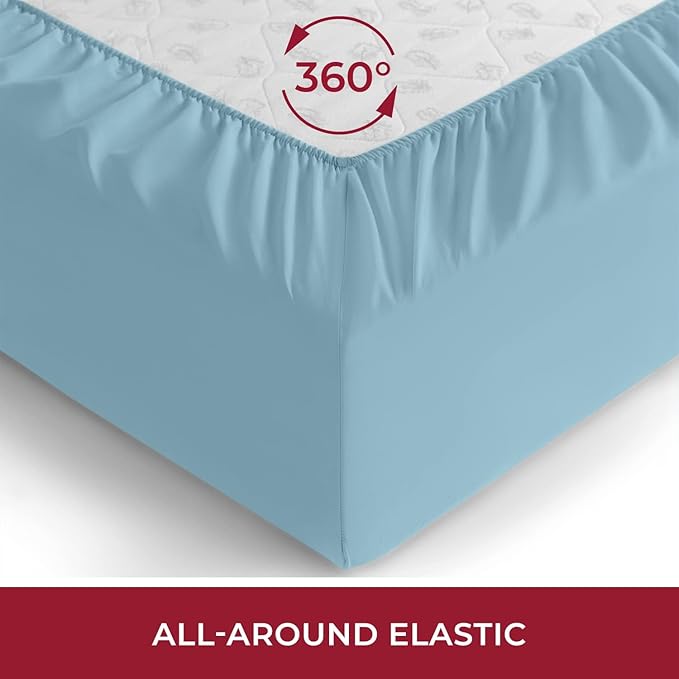 Mellanni Queen Fitted Sheet - Iconic Collection Bedding Sheets with up to 16 inch Deep Pocket - Soft & Cooling - Fade & Stain Resistant - 1 PC (Queen, Light Blue)