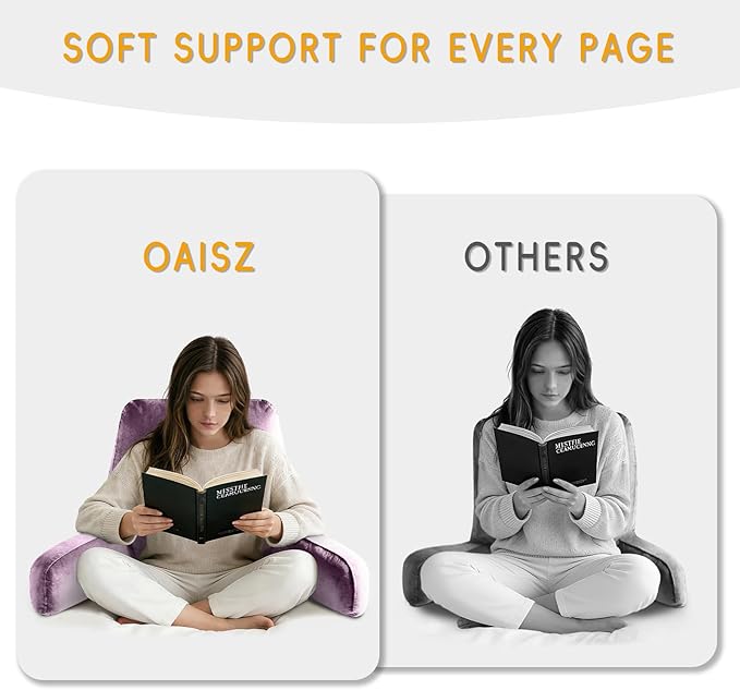 Reading Pillow for Sitting in Bed Adult, Reading Pillow with Shredded Memory Foam, Bed Pillow with Washable Cover, Back Pillow Sitting Up with Extend Arms, Purple, X-Large