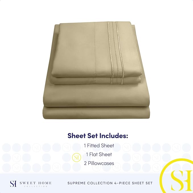 Split King Sheets - Breathable Luxury Sheets with Full Elastic & Secure Corner Straps Built In - 1800 Supreme Collection Extra Soft Deep Pocket Bedding Set, Sheet Set, Split King Size, Sage