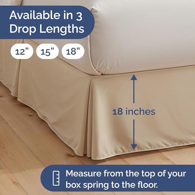 Pleated Bed Skirt Twin Size - 3 Sided Pleated Bed Skirt Twin - Ultra-Soft, Easy Fit with 18 Inch Tailored Drop - Hotel Quality, Wrinkle Free & Fade Resistant - for Women, Men, Kids and Teens - Cream