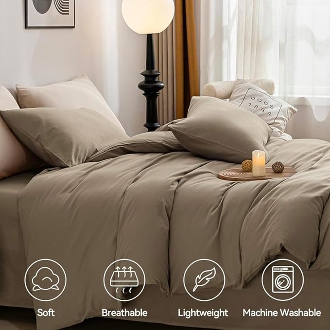 JELLYMONI Khaki Duvet Cover Twin Size - 100% Washed Cotton Linen Feel Textured Comforter Cover, 2 Pieces Breathable Soft Bedding Set with Zipper Closure (Khaki, Twin 68"x90")