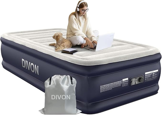 Twin Air Mattress with Built-in Pump,18''Raised Blow Up Mattress 2 Mins Self Inflation/Deflation,Upgraded Thicker Inflatable Mattress，Flocked Top Air Bed with Storage Bag for Guests,Home，Camping
