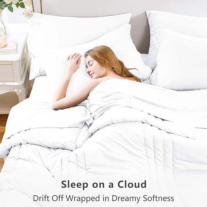 CozyLux Queen Comforter Set - 7 Pieces Bed in a Bag White Comforter Set with Sheets Luxury Bed Set All Seasons, Soft Bedding Set with Down Alternative Comforter, Sheets, Pillowcases & Shams