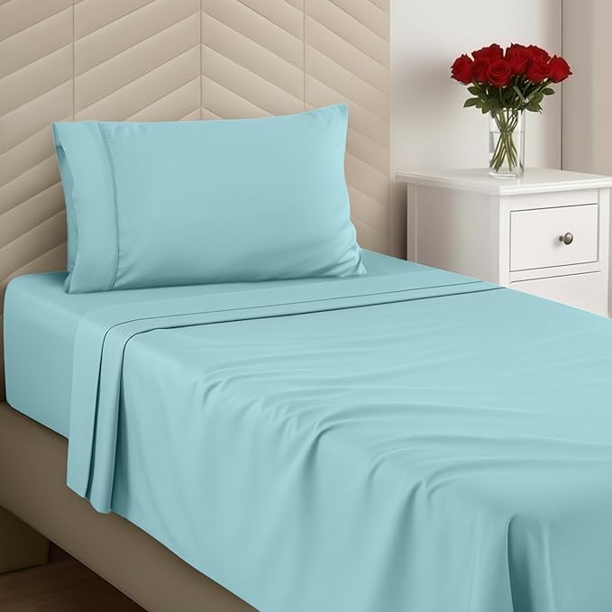 Utopia Bedding Twin Sheets Set - Brushed Microfiber - Soft Bed Sheets for Twin Size Bed Set - Includes 1 Fitted, 1 Flat, & 1 Pillow Case - Deep Pocket (Spa Blue)