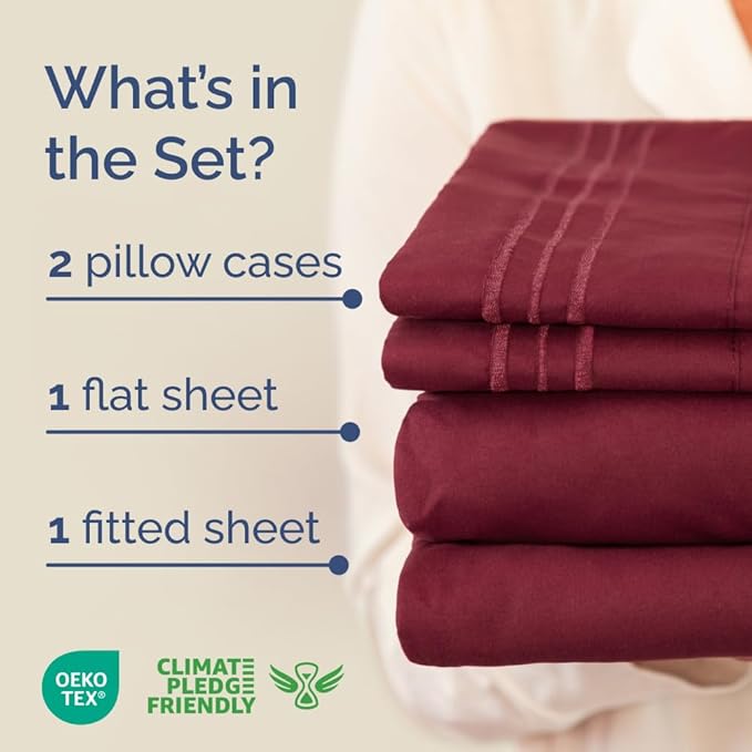 Full XL Size 4 Piece Sheet Set - Comfy Breathable & Cooling Bed Sheets Set - Hotel Luxury Bedding for Women, Men, Kids, Teens, Boys & Girls - Deep Pockets, Soft & Wrinkle Free - Oeko-Tex - Burgundy