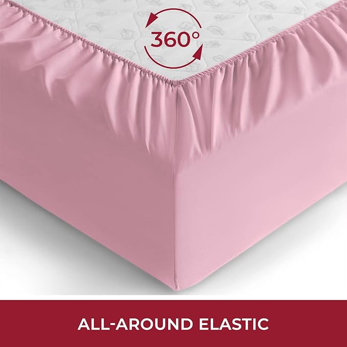 Mellanni Twin Fitted Sheet - Iconic Collection Bedding Sheets with up to 16 inch Deep Pocket - Soft & Cooling - Fade & Stain Resistant - 1 PC (Twin, Pink)