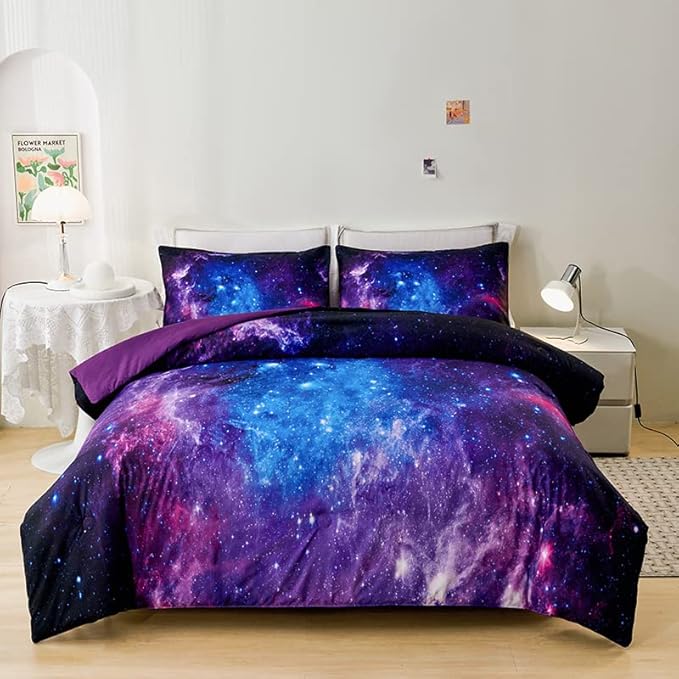 Purple Comforter Set for Girls,Galaxy Comforter Set for Boys Kids,Space Bedding King,Kids Comforter Sets for Girls,Galaxy Bedding Set King with Pillowcases