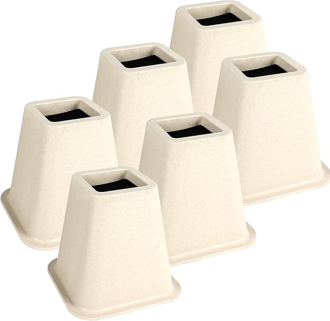 DEDU Bed Risers 6 Inch Heavy Duty 6 Pack, Furniture Risers for Sofas Oversized, Couch Risers with Non-Slip Pad Supports Up to 2200 Lbs for Bed, Desk, Chair (Beige)