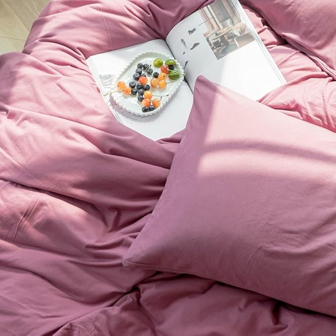 Purple Bedding Duvet Cover Queen 3 Pieces Pale Mauve Duvet Cover Boho Solid Bedding Set Luxury Soft Jersey Knit Cotton Comforter Cover with 2 Pillowcases Breathable Comfy Mauve Color Bedding Set