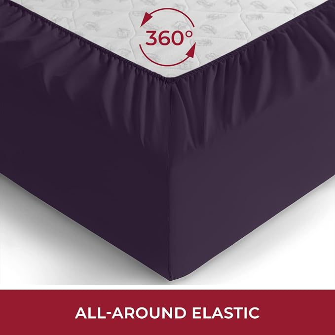 Mellanni Twin Fitted Sheet - Iconic Collection Bedding Sheets with up to 16 inch Deep Pocket - Soft & Cooling - Fade & Stain Resistant - 1 PC (Twin, Purple)