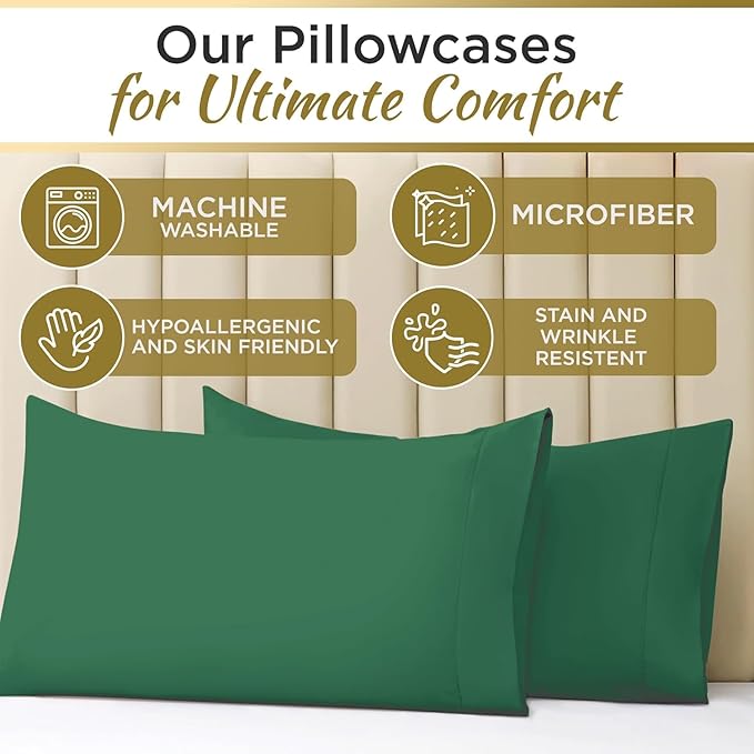 Full XL 100% Microfiber Double Brushed Sheet Set - Extra-Soft, Breathable & Wrinkle-Free - 15" Deep Pockets, 54" x 80" - Ideal for Extra Long Full Beds - 4PC Set (Full XL, Hunter Green)
