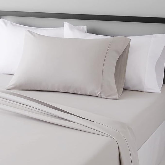 Amazon Basics Lightweight Super Soft Easy Care Microfiber 3-Piece Bed Sheet Set with 14-Inch Deep Pockets, Twin X-Large, Light Grey, Solid