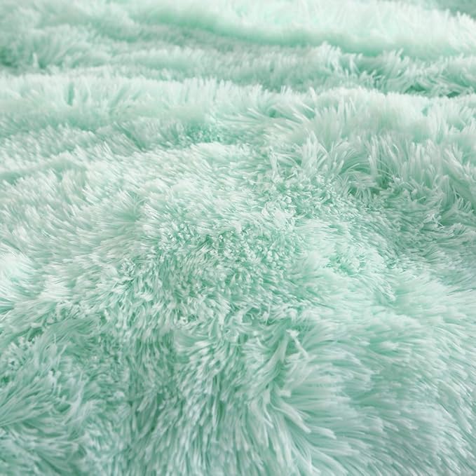 Uhamho Faux Fur Velvet Fluffy Bedding Duvet Cover Set Down Comforter Quilt Cover with Pillow Shams, Ultra Soft Warm (Queen, Aqua)