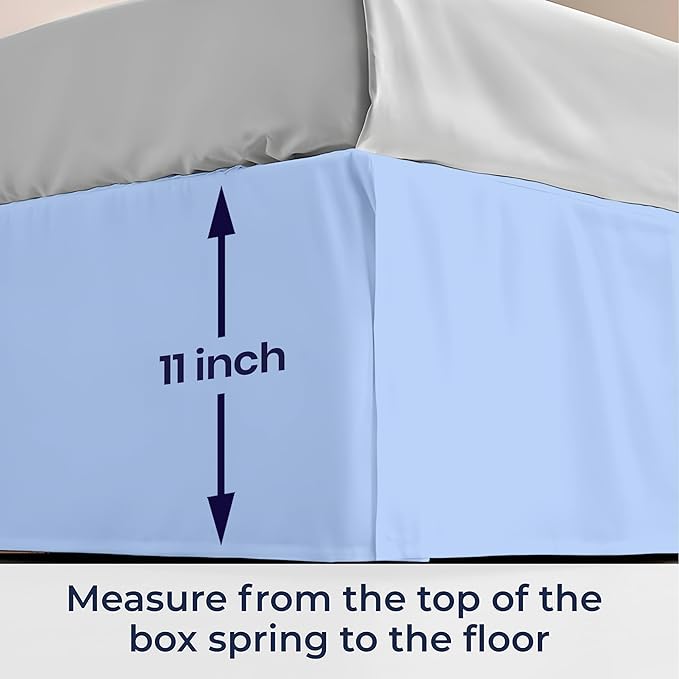 SGI Bedding 11 inch Drop Bed Skirt Queen Size - Platform Style with Secure Fit, Classic Tailored Look, Elegant Pleated Style Dust Ruffle, Split Corners, Wrinkle Resistant Microfiber - Light Blue
