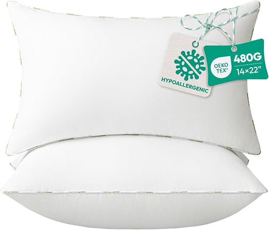 Throw Pillow Inserts (Pack of 2, 14 x 22 Inches, White) - Hypoallergenic 100% Virgin Fiber Lumbar Pillow Form Microfiber Throw Pillows for Bed and Couch Pillows | Indoor Decorative Pillow