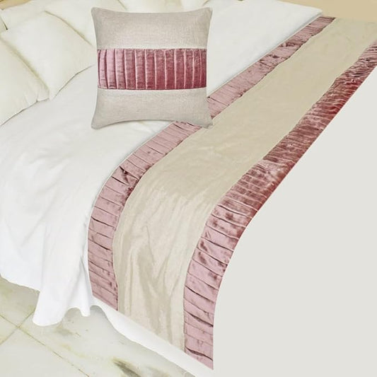 The HomeCentric King/Queen/Twin Purple Decorative Full 68"x18" Bed Runner with Two Pillow Cover, Patchwork, Pintucks Bed Scarf on Velvet Fabric - Layer by Layer