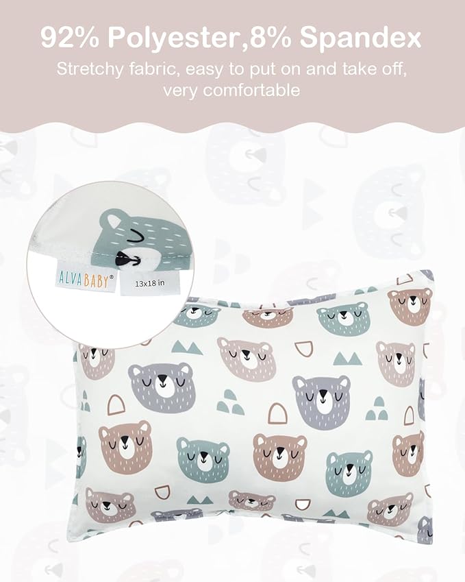 ALVABABY Toddler Pillowcases Stretchy Soft Kids Pillow Cover 2 Pack Fit 13"x 18" or 12"x16" Envelope for Girl Boy Sleepy Travel 2TPE31A
