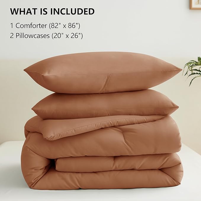 CozyLux Full Size Comforter Set Pumpkin, 3 Pieces Solid Breathable Quilted Style Bedding Sets, Luxury Soft Bed Set with Down Alternative Comforter for All Season (1 Comforter & 2 Pillowcases)