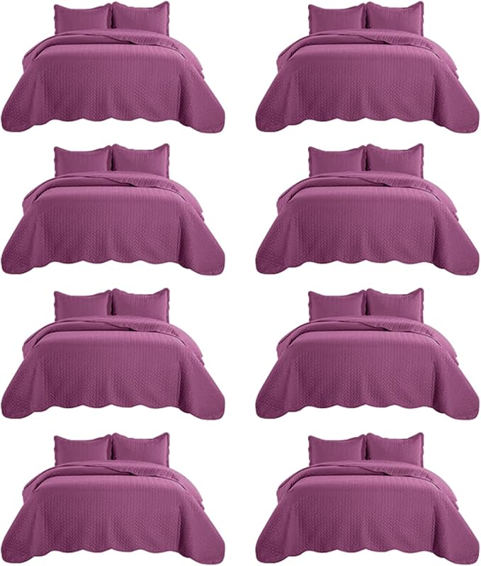 IR Imperial Rooms 8 Pack California King Quilt Bedding Set (118"x106") - Bulk Wholesale for Hotels, Guest Bedroom & Airbnbs - Lightweight Microfiber Reversible Embossed Quilts Bedspread (Purple)