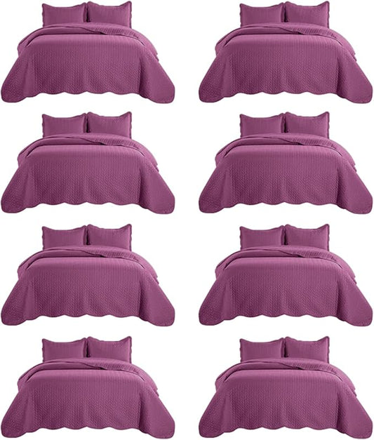 IR Imperial Rooms 8 Pack Quilt King Size Bedding (106" x 96") - Bulk Wholesale for Hotels, Guest Bedroom & Airbnbs - Lightweight Microfiber Reversible Embossed Quilts Bedspread (Purple)