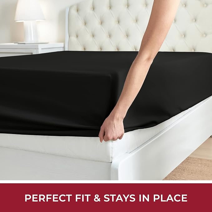Mellanni Twin Fitted Sheet - Iconic Collection Bedding Sheets with up to 16 inch Deep Pocket - Soft & Cooling - Fade & Stain Resistant - 1 PC (Twin, Black)