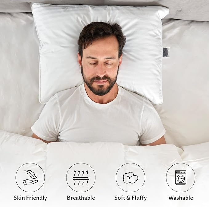 Down and Feathers Pillows King Size - Premium Soft Pillow Authentic Canadian White Goose Down & Feather, w/ 100% Cotton Cover for Comfort Luxury Experience - Fluffy & Washable