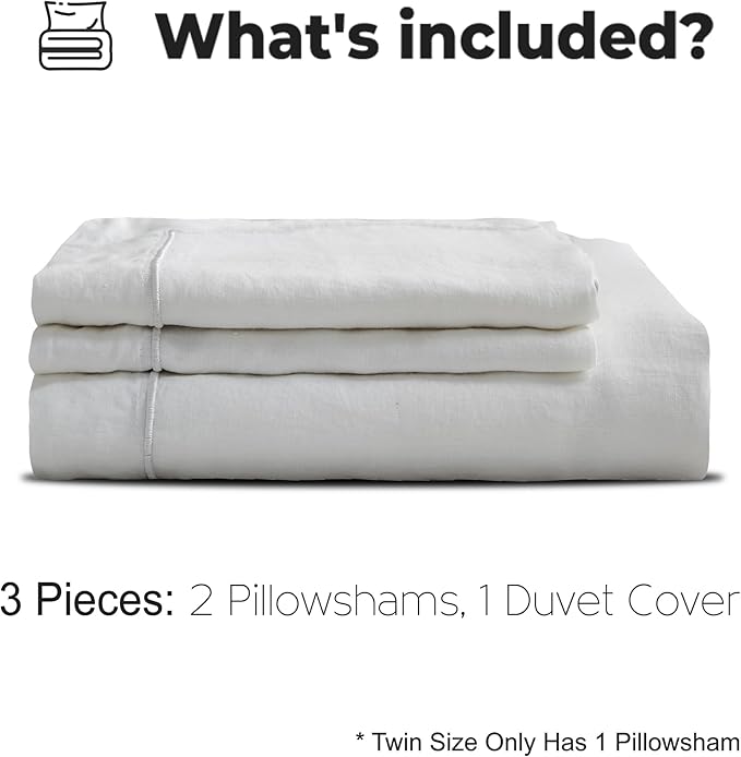 Simple&Opulence 100% Washed Linen Duvet Cover with Embroidered, 3 Pieces Soft Farmhouse Comforter Set with Button Closure,1 Duvet Cover and 2 Pillowshams(Queen, White)